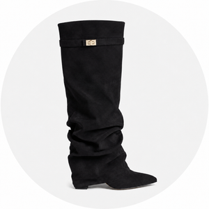 Lavista Kniehohe Slouchy Wildlederstiefel Schwarz mit verstecktem Absatz Èdyisa