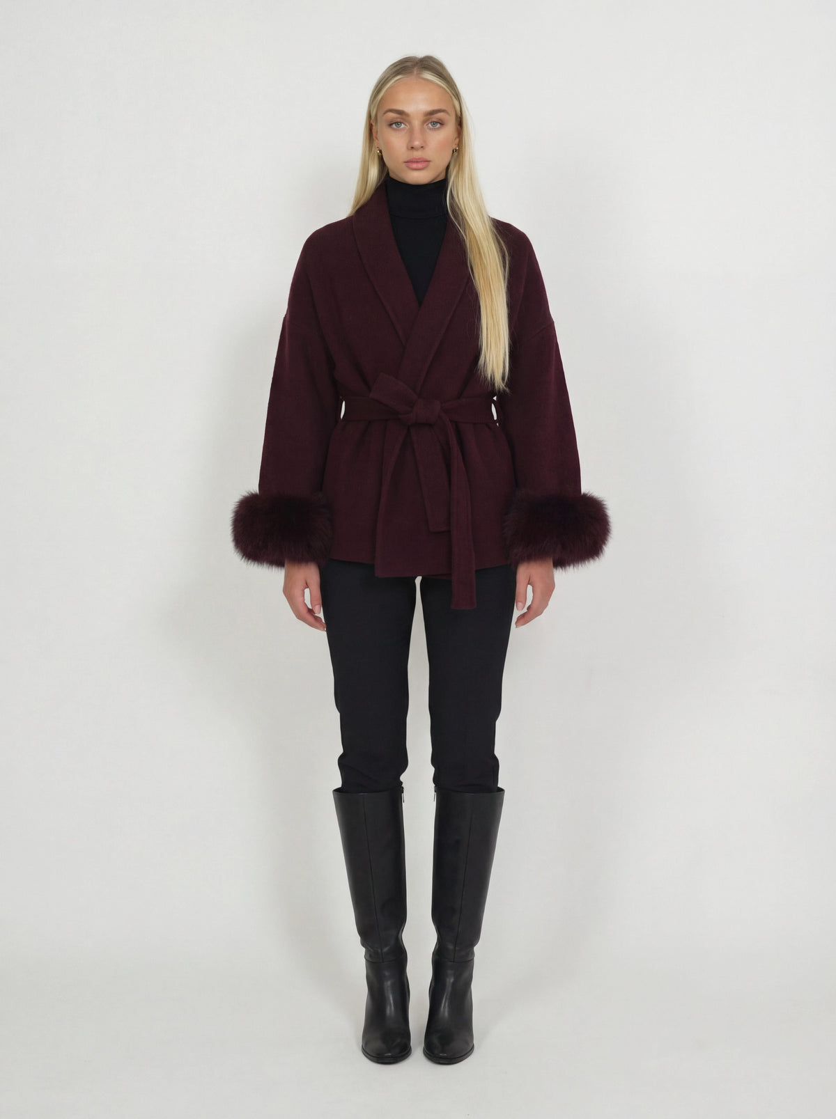 premium wool coat - burgundy