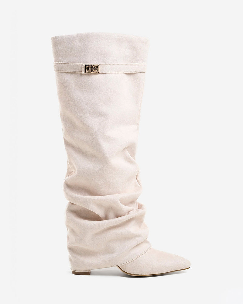 Lavista Slouchy Kniehohe Wildlederstiefel in Cremeweiß mit Absatz