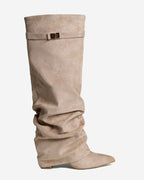 Lavista Kniehohe Beige Wildlederstiefel mit lässigem Slouchy Design