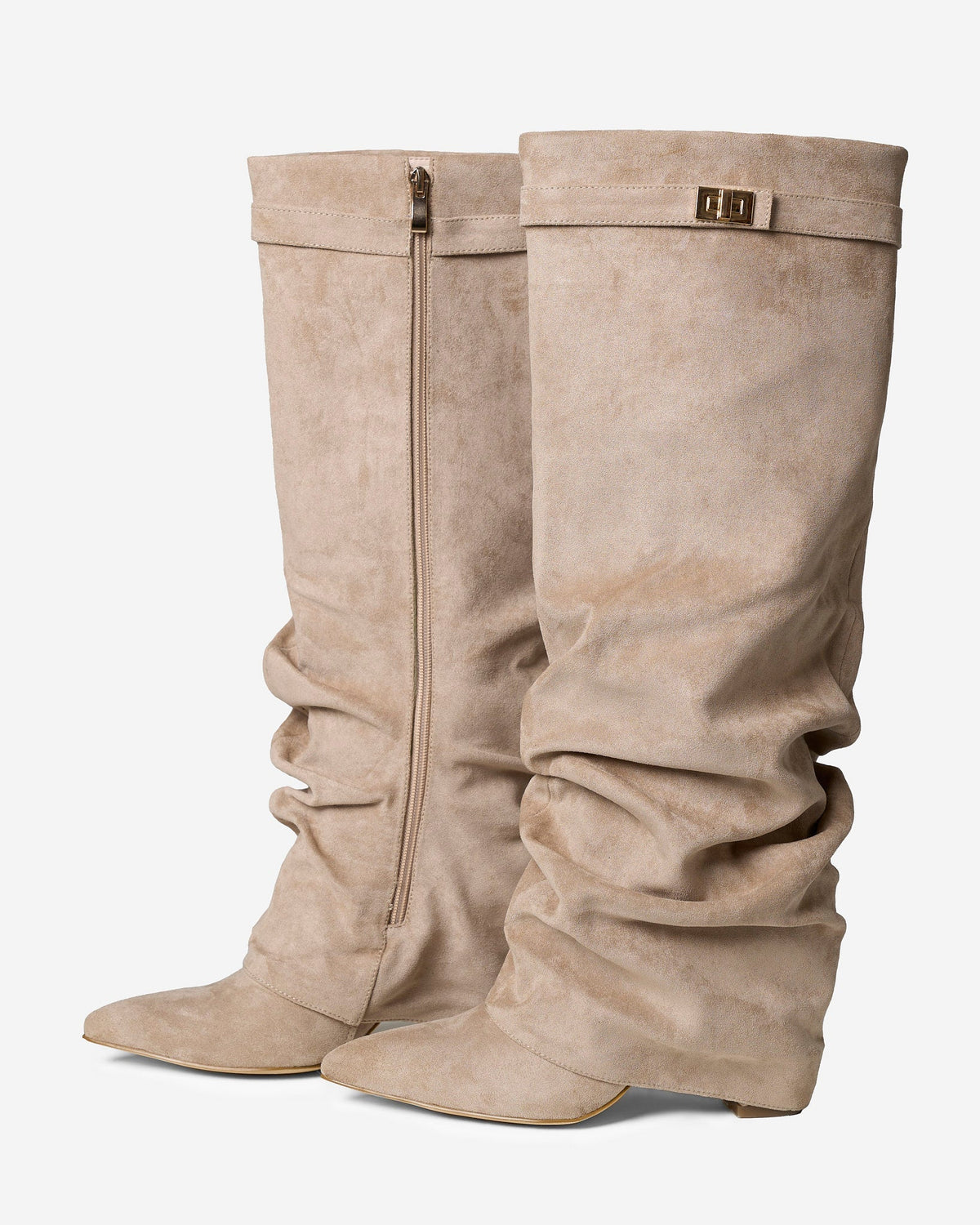 Lavista Kniehohe Beige Wildlederstiefel mit lässigem Slouchy Design
