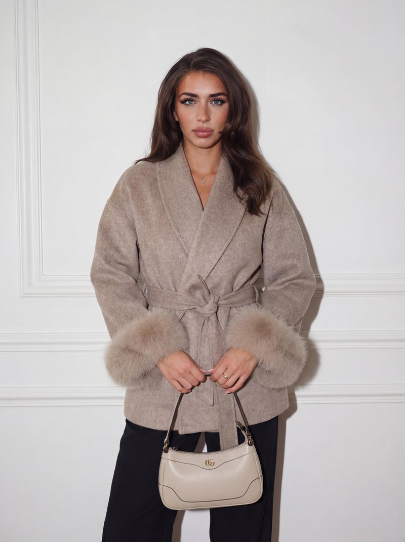 premium wool coat - taupe