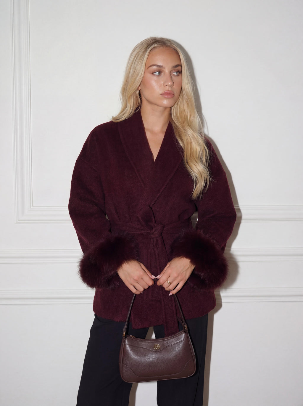 premium wool coat - burgundy