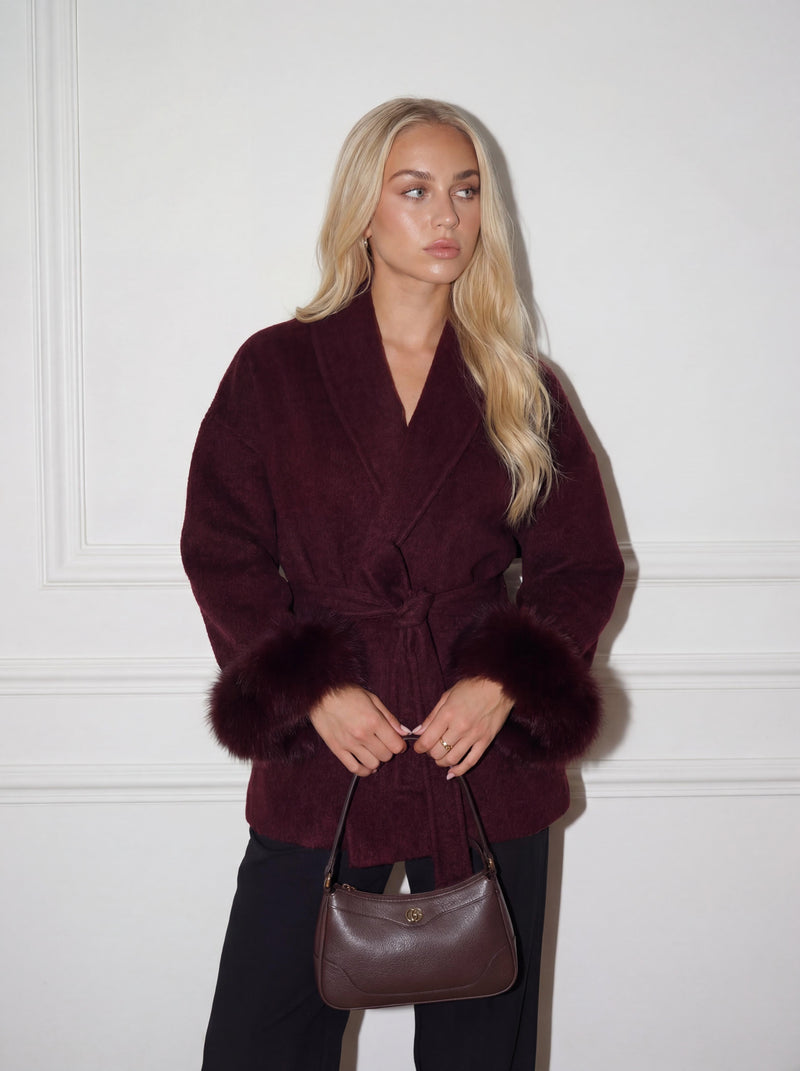 premium wool coat - burgundy