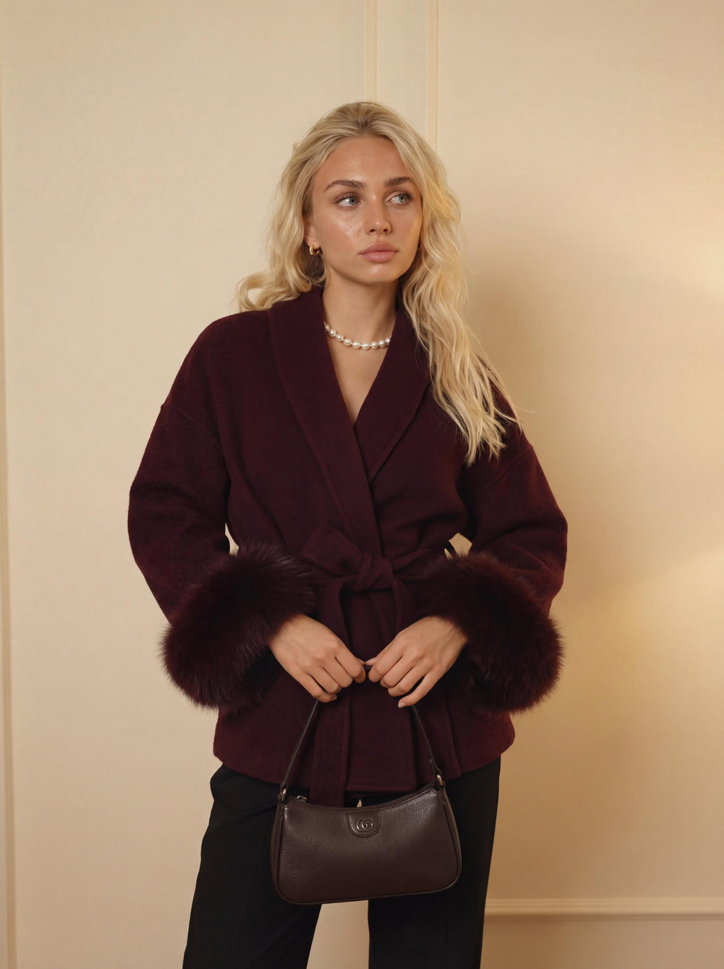 premium wool coat - burgundy