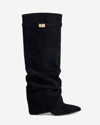 Lavista Kniehohe Slouchy Wildlederstiefel Schwarz mit verstecktem Absatz Èdyisa