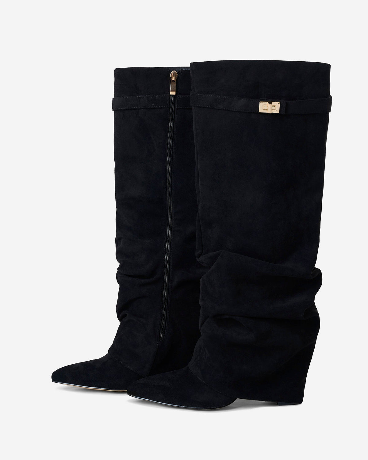 Lavista Kniehohe Slouchy Wildlederstiefel Schwarz mit verstecktem Absatz Èdyisa
