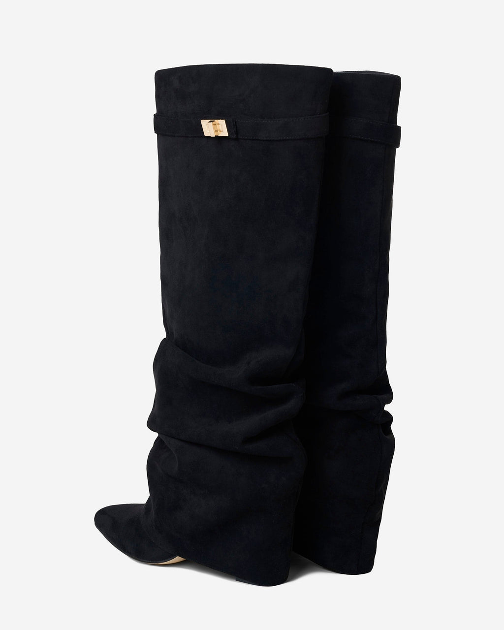 Lavista Kniehohe Slouchy Wildlederstiefel Schwarz mit verstecktem Absatz Èdyisa