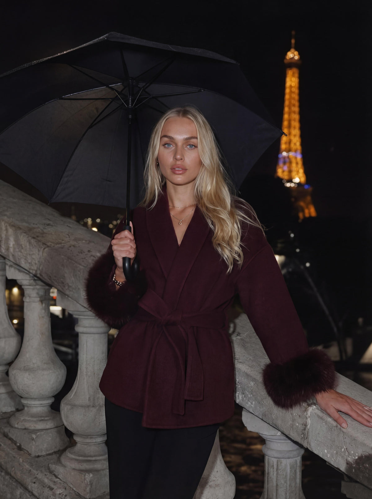 premium wool coat - burgundy